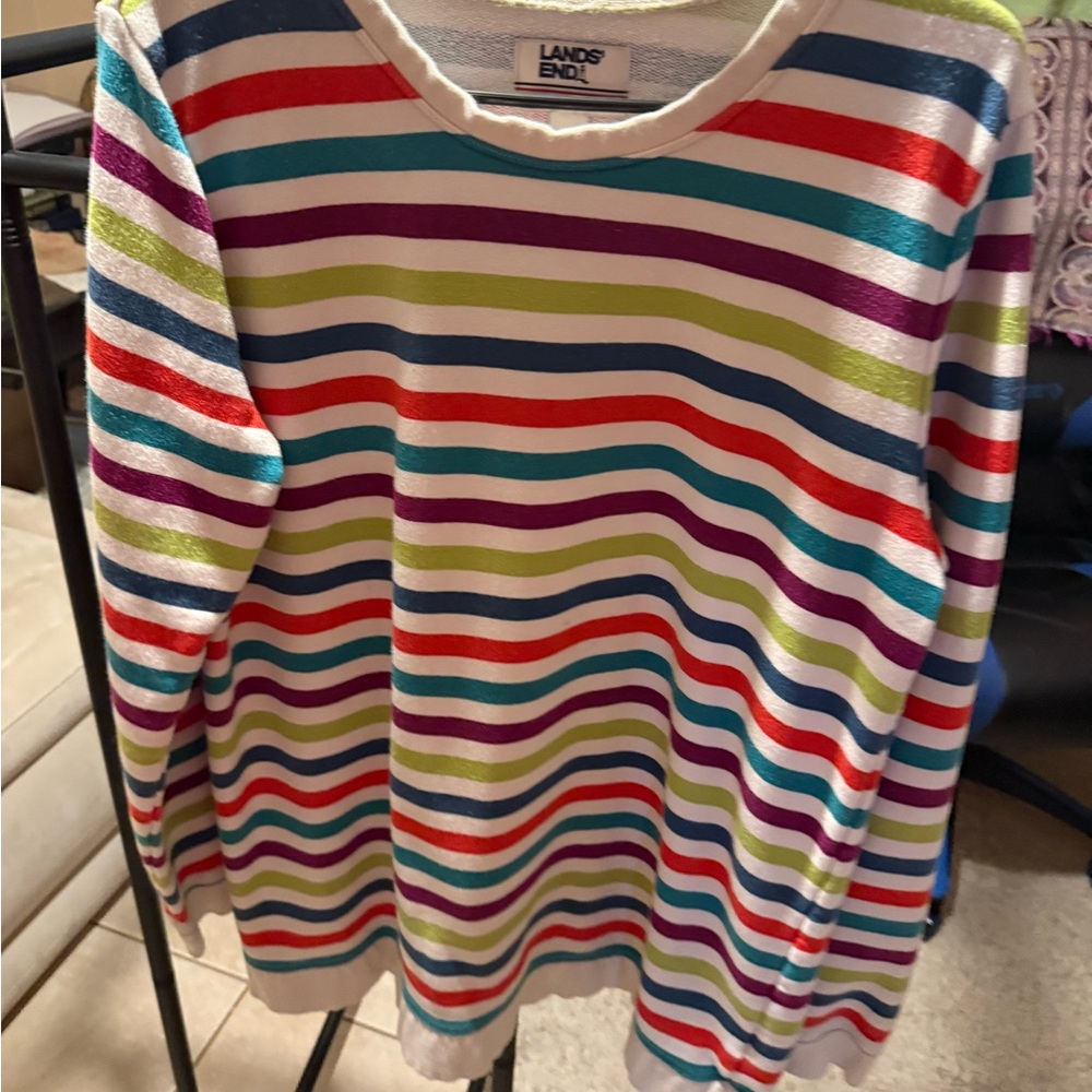 Lands' End Red and Blue Sweater Vibrant Stripes